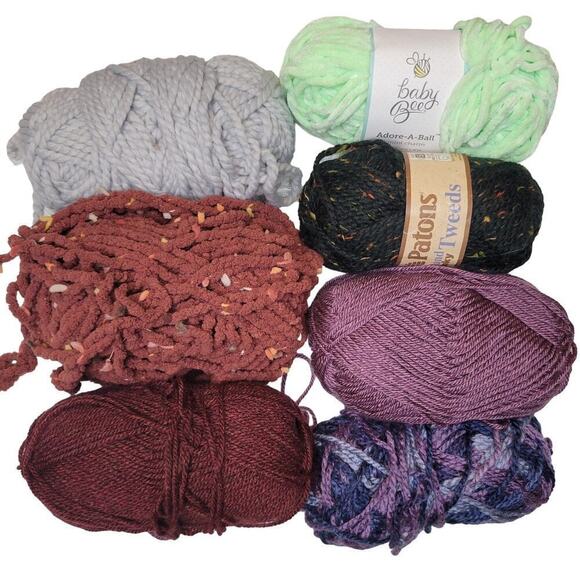 Mixed LOT yarn 6‎ skeins green gray purple Baby Bee blanket Patons Chunky Tweed - Picture 1 of 10